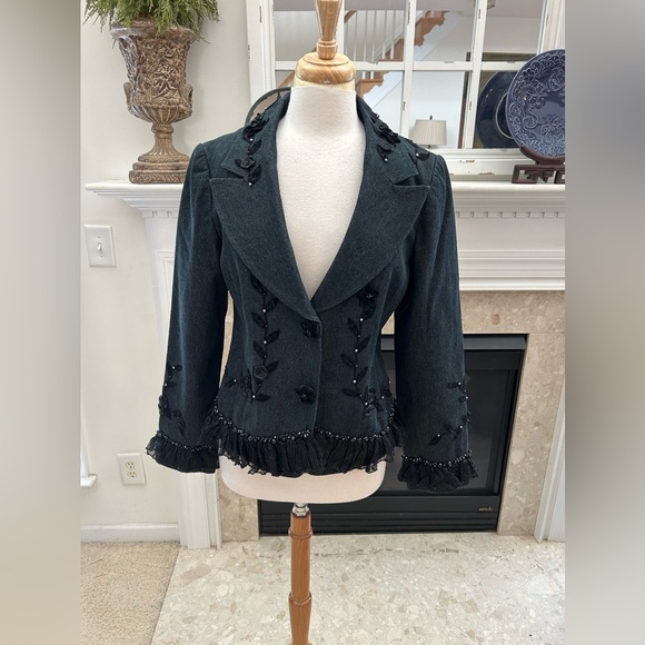 Mary Frances Jackets & Blazers - Vintage Mary Frances Embellished Black Jean Jacket